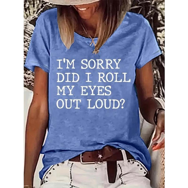 Women's Text Print Short Sleeve Tee - Minimalist Round Neck Summer Casual Top